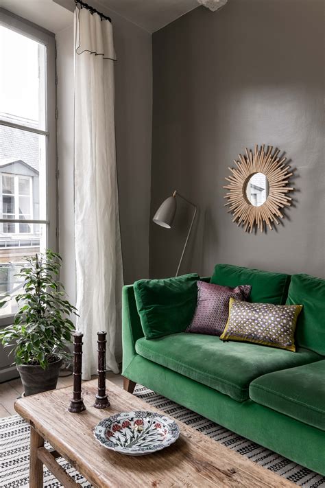 Bold Living Room Forest Green Sofa With Dark Grey Walls | Small living room decor, Room interior ...