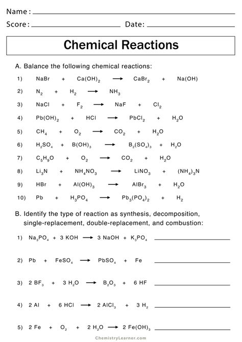 Types Of Chemical Reactions Worksheet – Englishworksheet.my.id