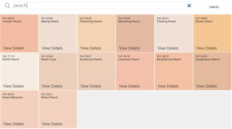 Peach Paint Color Chart - Paint Color Ideas