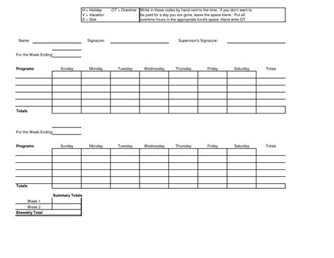 Printable Weekly Timesheet