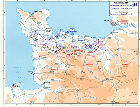 [Map] Map depicting the Allied attempt to expand the beachhead at Normandy, France, 1-24 Jul ...