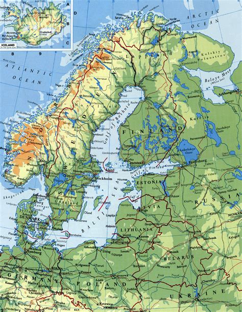 Detailed elevation map of Scandinavia | Vidiani.com | Maps of all countries in one place