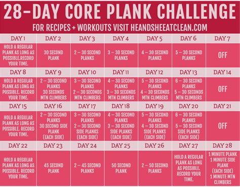 28-Day Plank Challenge with Free Printable Calendar