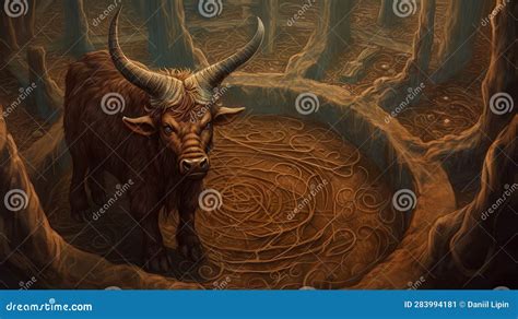 Minotaur in a Labyrinth Fantasy Concept , Illustration Painting Stock Illustration ...