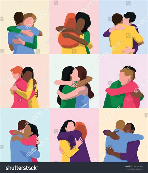 Two People Hugging Multiethnic Couples Having Stock Vector (Royalty ...