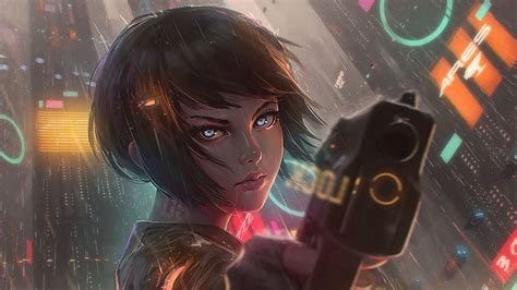 Cyberpunk Anime Girl Pistol Gun HD wallpaper | Pxfuel