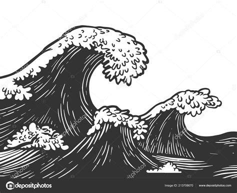 Ocean Wave Drawing Black And White