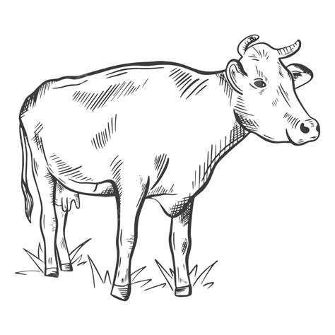 Hand Sketch Cow Isolated Object Spotted Domestic Drawing Vector ...