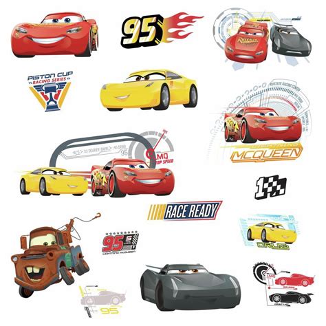 Disney CARS 3 MOVIE WALL DECALS Lightning McQueen Mater Cruz Stickers Room Decor - Walmart.com ...