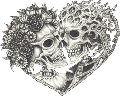 Couple love surreal skulls. Hand drawing and make graphic vector. 25275304 Vector Art at Vecteezy