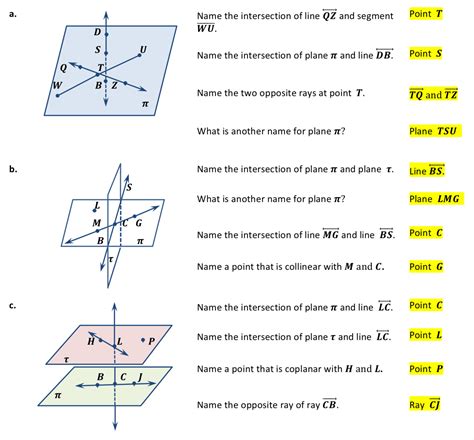 Points Lines and Planes Worksheets ⋆ GeometryCoach.com