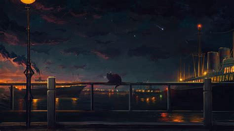 Anime landscape sky city light sky sea ship wallpaper | 3500x1969 | 607190 | WallpaperUP | Anime ...