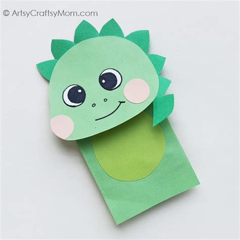 Cute and Easy Paper Bag Dinosaur Puppet Craft for Kids