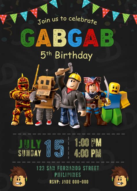 ROBLOX Birthday Party Invitation 4 x 6 or 5 x 7 FREE BACKSIDE - Jamakodesigns