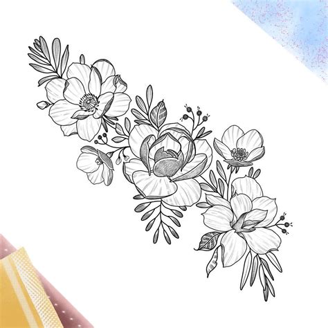 Line Art Flower Band Tattoo Drawing - Viraltattoo