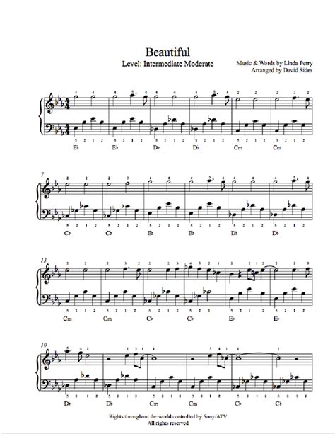 Beautiful by Christina Aguilera Piano Sheet Music | Intermediate Level