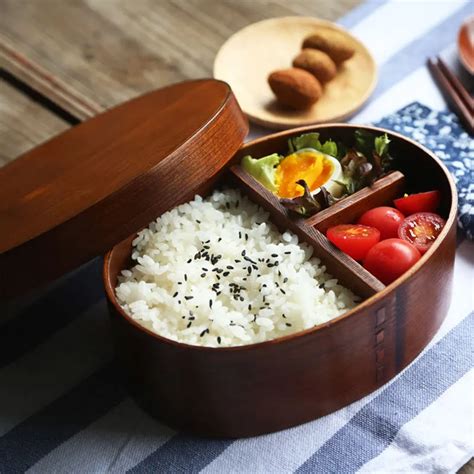 Japanese style wooden lunchbox Creative oval bento box Student lunch boxes bento box Fruit Sushi ...