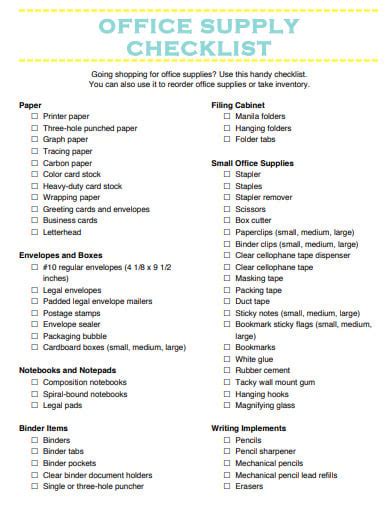 Office Supplies List Template