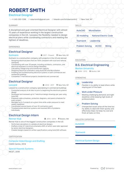 5 Electrical Designer Resume Examples & Guide for 2023