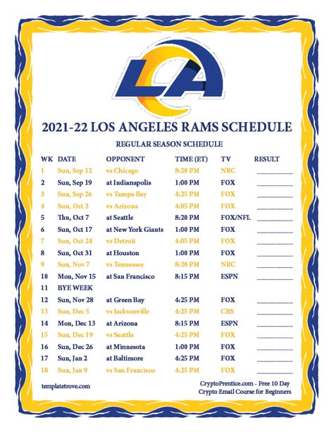 Rams Home Schedule 2022