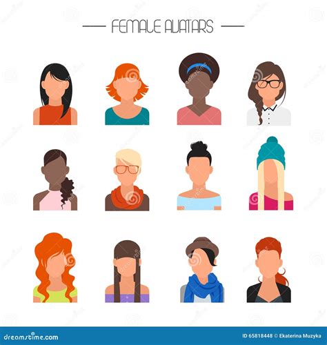 Female Avatar Icons Vector Set. People Characters In Flat Style. Design Elements On Background ...