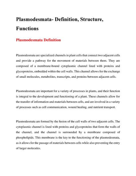 Plasmodesmata Definition, Structure, Functions - Plasmodesmata ...