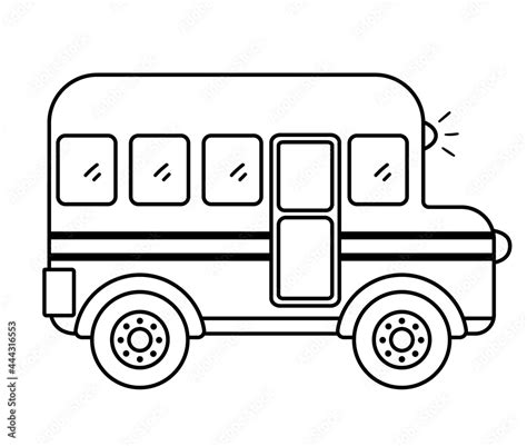 Vector black and white school bus. Contour back to school educational clipart. Cute line style ...