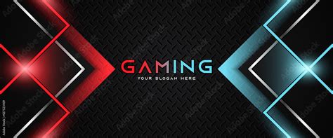 Futuristic red and blue abstract gaming banner design template with metal technology concept ...