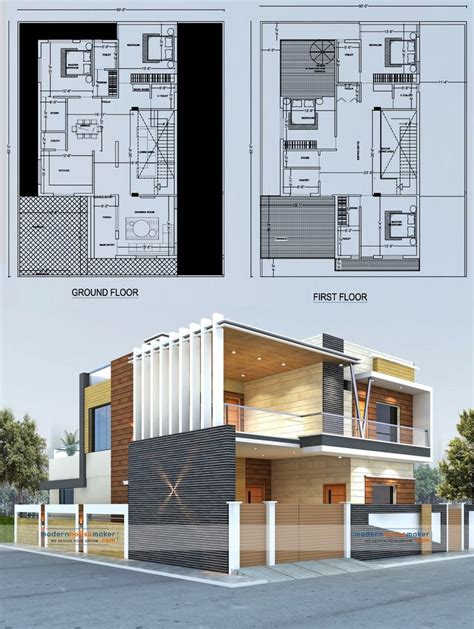 50x62 Ultra Modern House Design Plan Elevation | Duplex house design ...