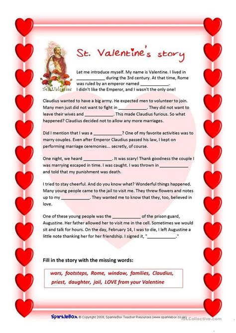 St. Valentine's story and Valentine's quiz worksheet - Free ESL printable worksheets made by ...