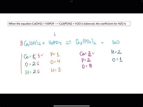 SOLVED: When the equation Ca(OH)2 + H3PO4 –> Ca3(PO4)2 + H2O is ...