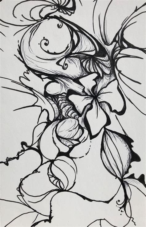 Pen & Ink Abstract Flower Drawing/ Original Drawing/ Abstract - Etsy