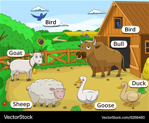 Farm animals with names cartoon educational Vector Image