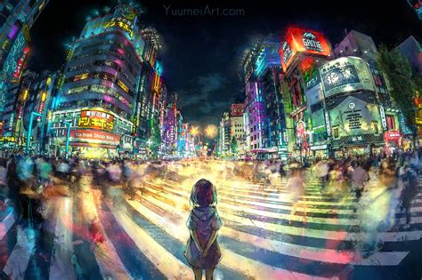 Fondos de pantalla : Chicas anime, ciudad, pintura, Obra de arte ...