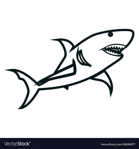 Shark line art simple outline design vector image on VectorStock | Outline designs, Line art ...