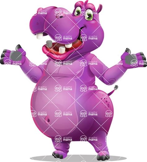 Purple Hippo Cartoon Character Set / Presenting with both hands ...