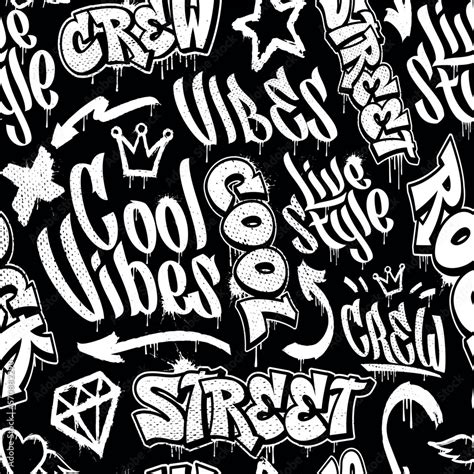 Black and white seamless graffiti background in street art style Stock Vector | Adobe Stock