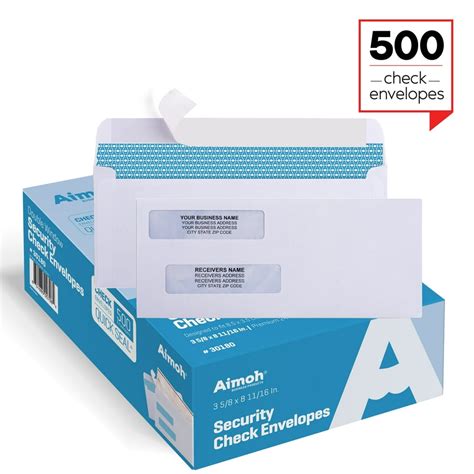 500 Check Envelopes - Self-Seal Double Window Security Tinted - for ...