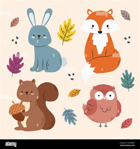 Juego de animales de otoño Ilustración vectorial Imagen Vector de stock - Alamy