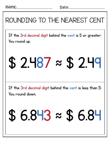 Rounding to the nearest cent: worksheets & cards with key + Anchor chart | Teaching Resources