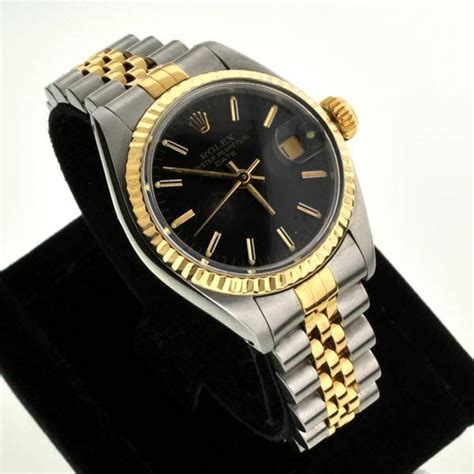 Rolex Ladies Oyster Perpetual Black Face Watch : Lot 158A