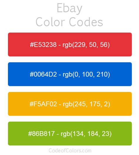 Ebay Colors - Hex and RGB Color Codes