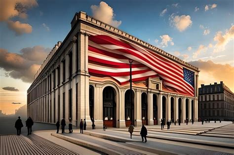 Premium AI Image | A large american flag hangs on a building in the city of philadelphia.