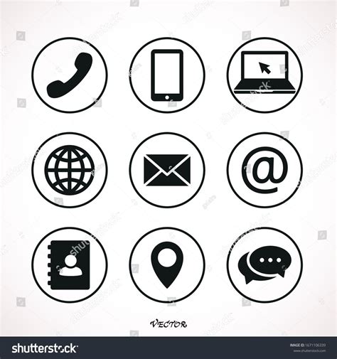 Collection of communication symbols. Contact, e-mail, mobile phone ...