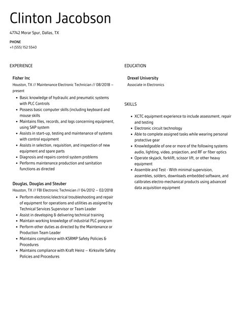 Electronic Technician Resume Samples | Velvet Jobs