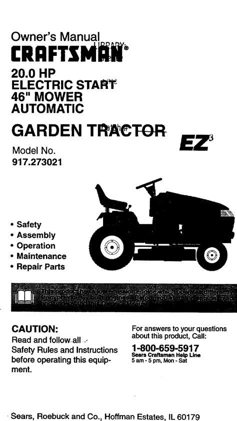 CRAFTSMAN Lawn, Tractor Manual 98100315