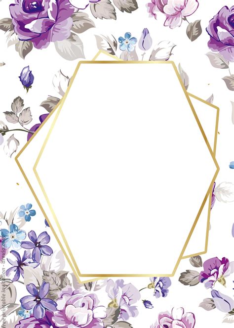 FREE Printable Golden Floral Frame Invitation Templates | FREE Printable Birthday Invitation ...