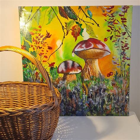 Mushrooms Oil Painting Forest Painting Canvas Landscape - Etsy