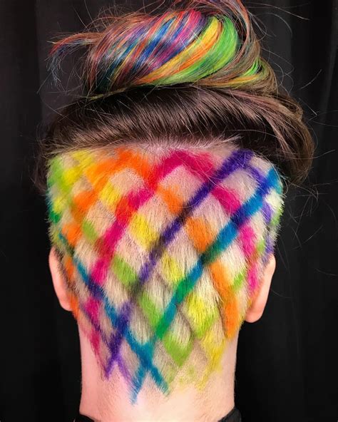 Rainbow pineapple plaid undercut #neonhair #plaidhair #pineapple #manicpanic #pravana #nrage # ...