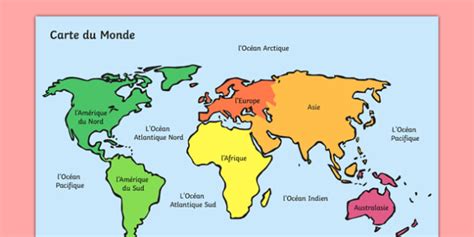 Carte géographique : Les océans et continents du monde